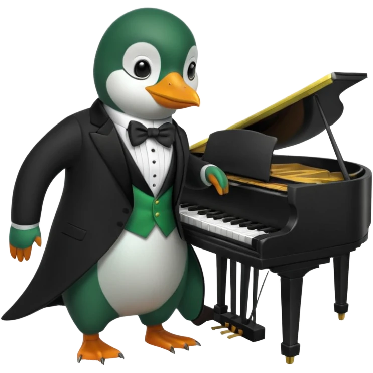 Green penguin playing piano emoji