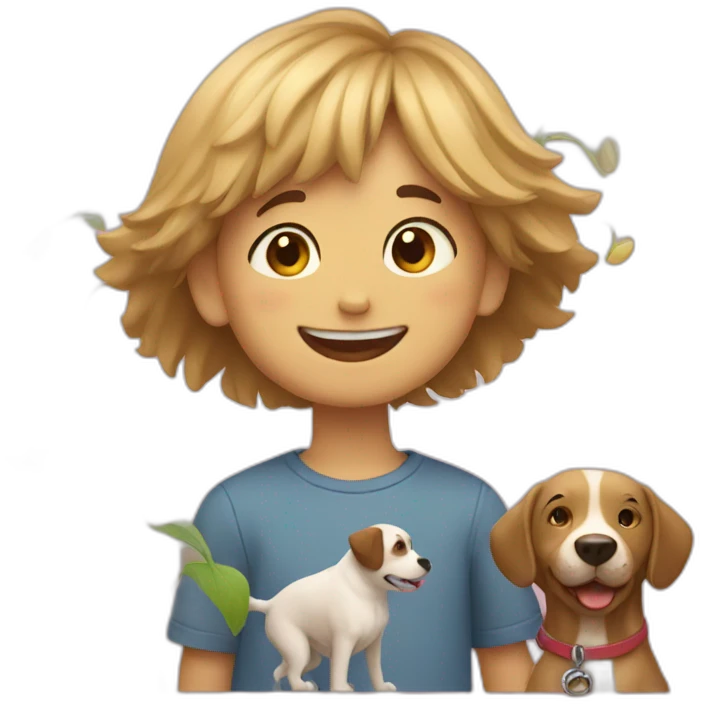 Happy Boy with Flower and Dog. emoji