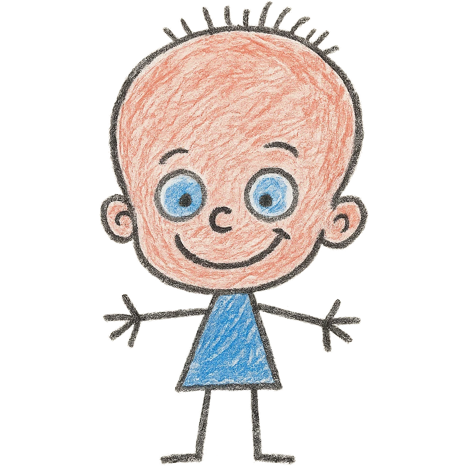 guy with a big forehead, playful illustration, hand drawn children's illustration style emoji