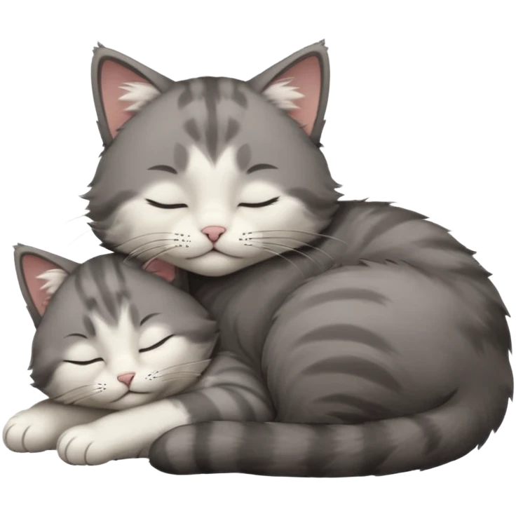 dark grey and white small cat with closed eyes, leaning his head on his paw while leaning on his elbow lying down emoji