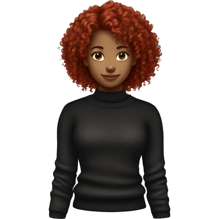 red girl hair curly with side bang in black sweater emoji