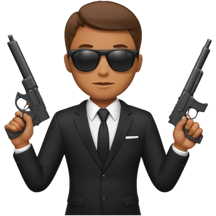 Apple emoji style, black-suited special agent wearing sunglasses, holding a gun emoji