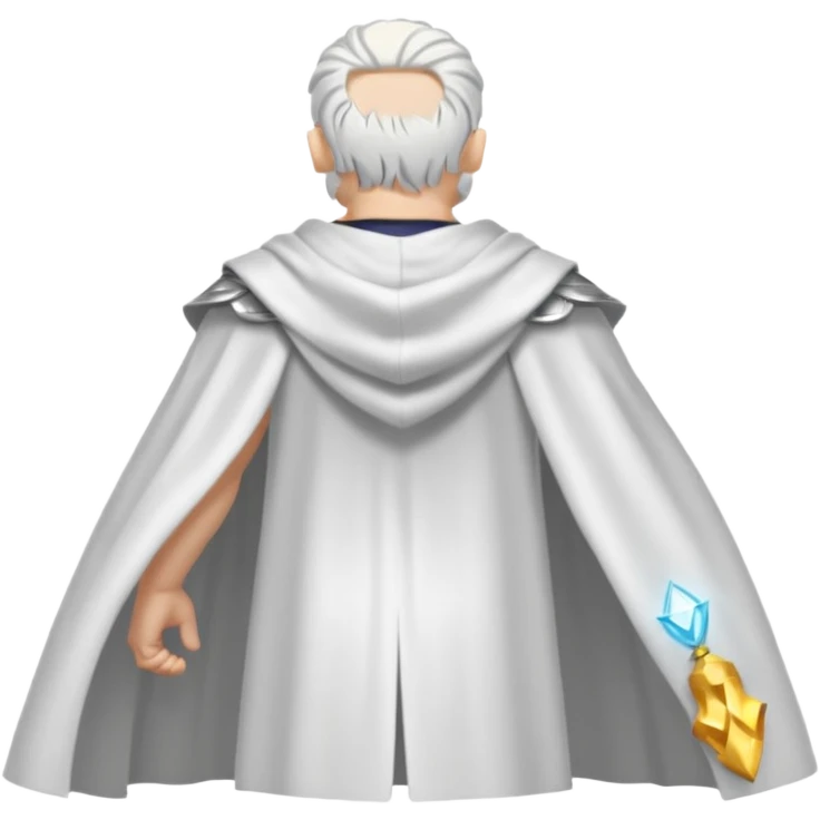 fullbody silverhair god ZEUS, white cape, standing still backview emoji