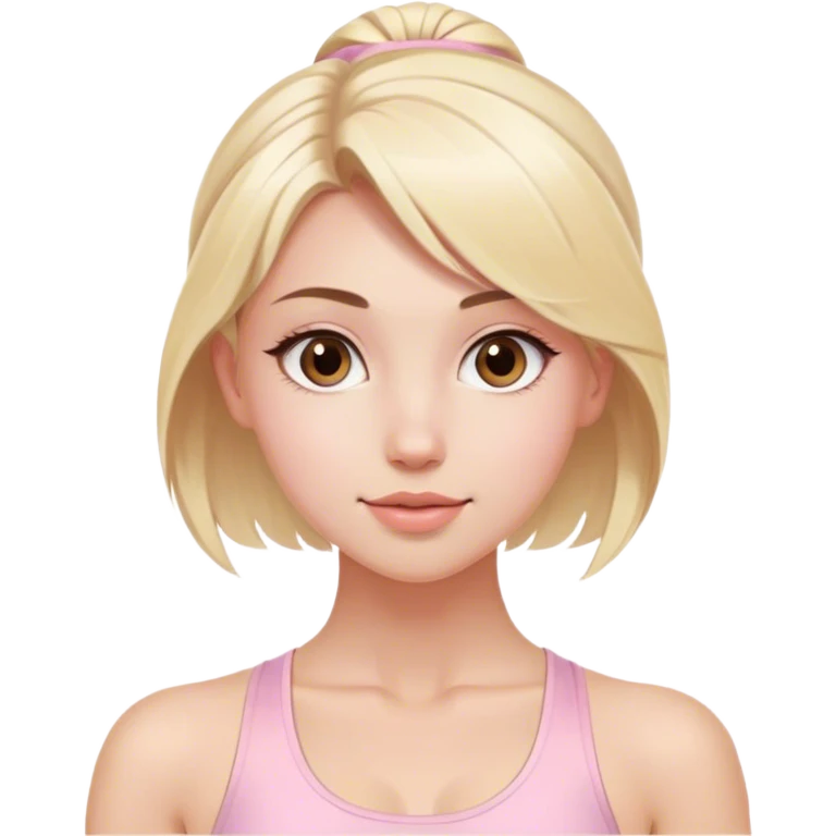Aesthetic blonde model with brown eyes, light pink yoga outfit emoji