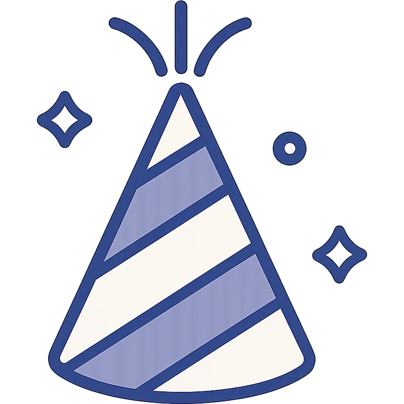 party hat, modern icon style, clean lines, simple, colorful emoji