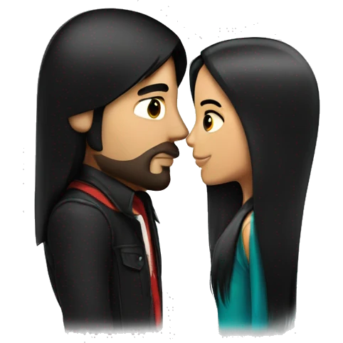 White guy with black hair kissing Mexican girl with black straight hair emoji