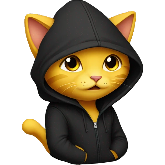 A yellow cat wearing a black hoodie emoji