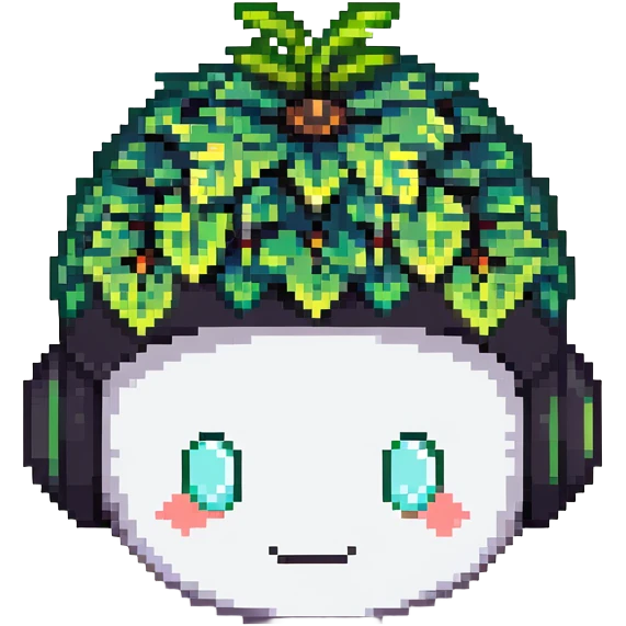 Green bomberman head only, round helmet with leaf-like antenna, cute white face, friendly eyes, pixel art style emoji