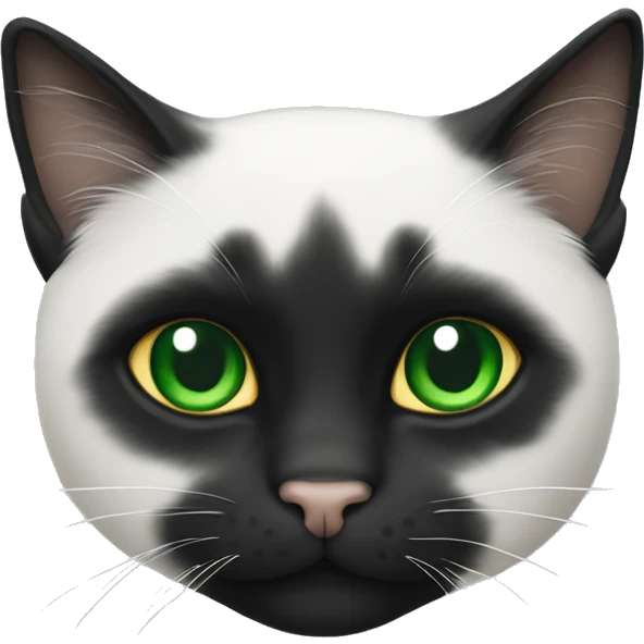 Create a cat with Green eyes and black Haar and white dreckelst emoji