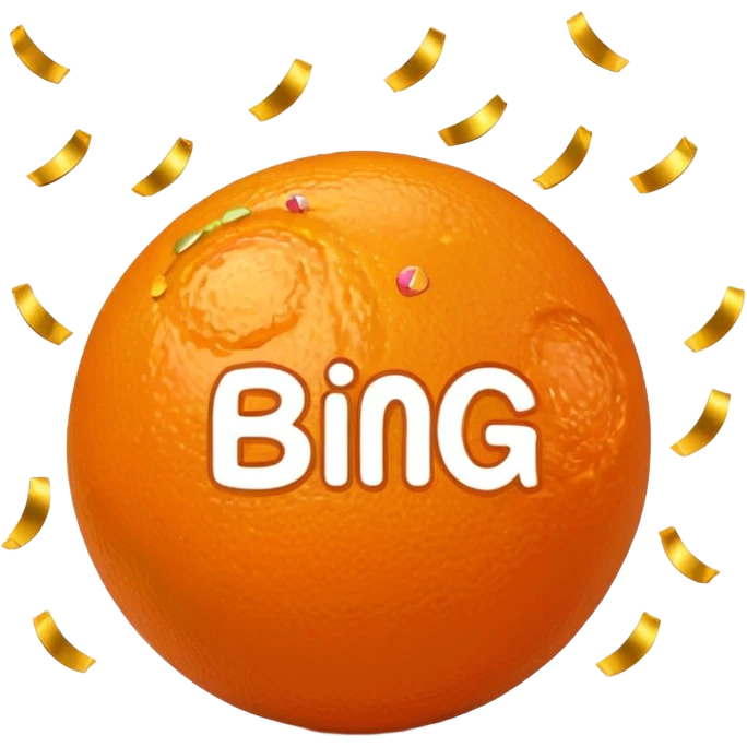 orange BINGO emoji, with confetti emoji