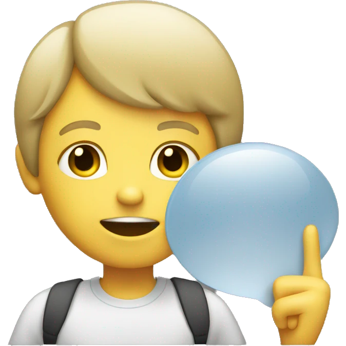 talking child with speech bubble near emoji