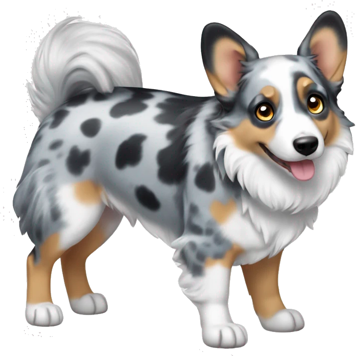 Blue Merle corgi with one blue eye full body emoji