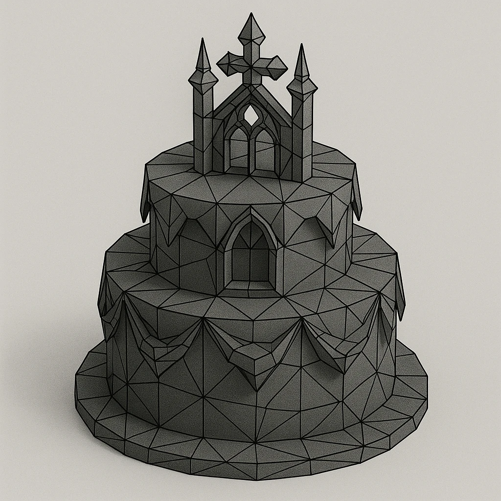gothic cake, low poly wireframe style emoji
