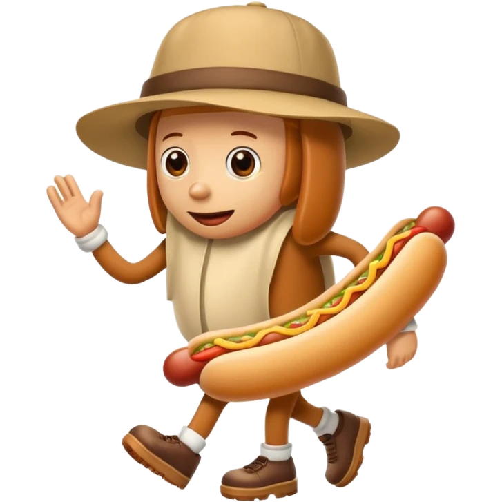 A hotdog with a hat and legs emoji