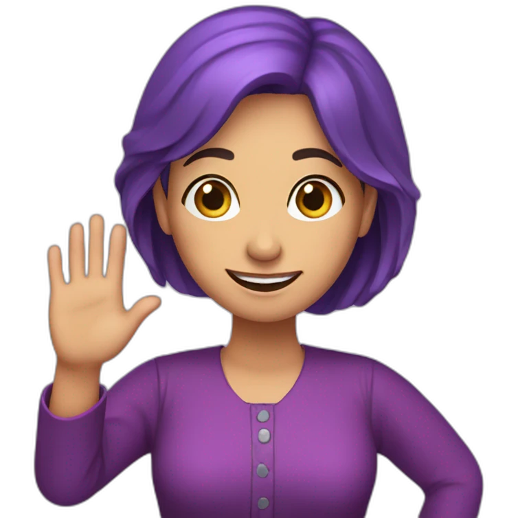 Armenian woman saying hello and giving five with happy face  in purple clothes  emoji