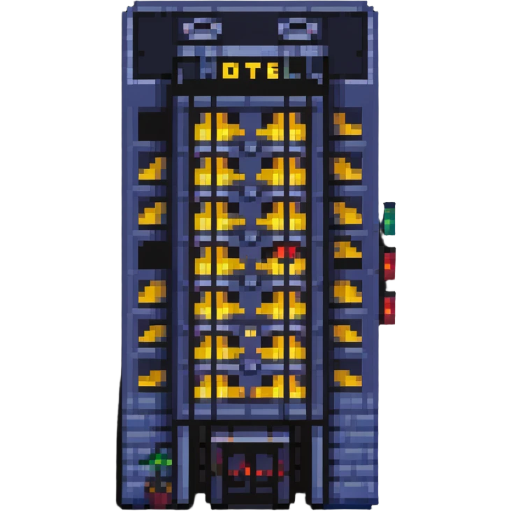 skyscraper hotel with lit windows and entrance emoji
