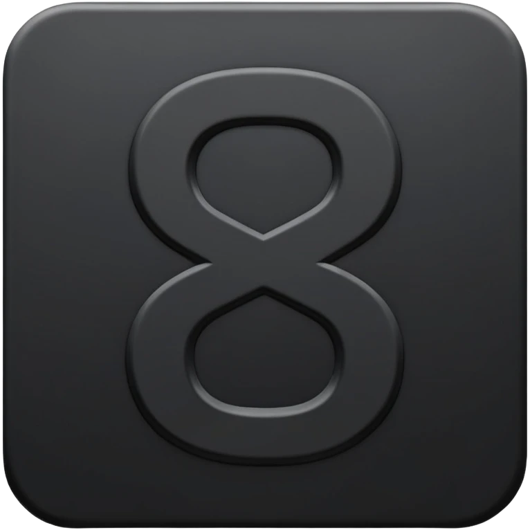 Minimal emoji, number 8 made of solid matte black metal, thick symmetrical form, subtle metal texture, deep shadows, no glow, no neon, flat emoji design, centered emoji