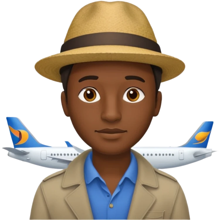 Visage homme créole réunionnais avec chapeau arrive avion emoji