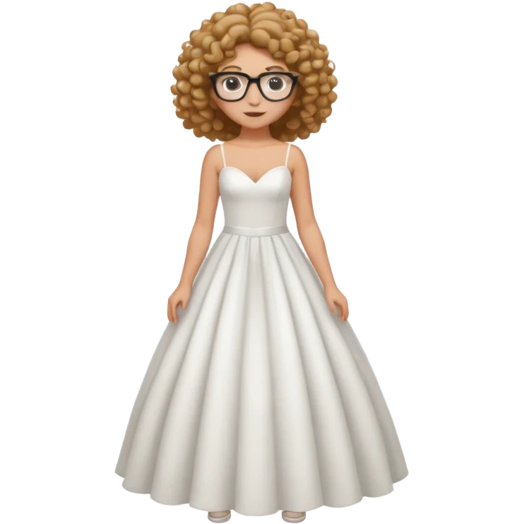Chica blanca, pelo rizado, gafas, vestido novia playa cuerpo entero emoji