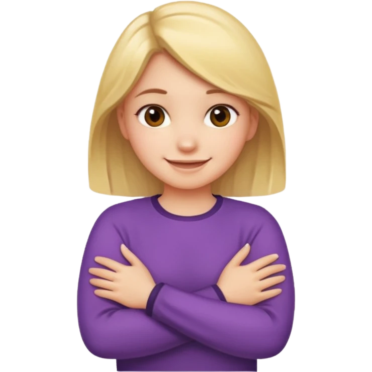 girl crossing arms and holding neck while smiling emoji