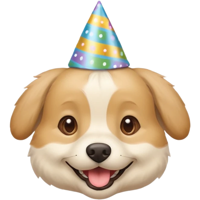 beige dog with a birthday hat emoji