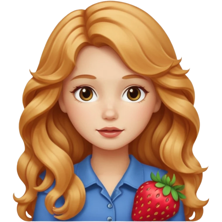 white american girl with strawberry blonde super long wavy hair, blushed cheeks emoji