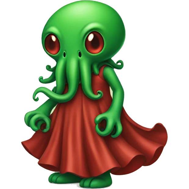 green Cthulhu  wearing red dress emoji