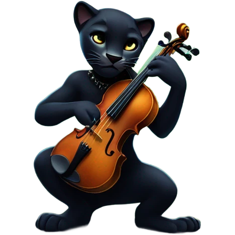 An elegant black panther playing a violin in the middle of a forest, its fur glowing under the moonlight. The atmosphere is calm and magical, with musical notes floating in the air." emoji