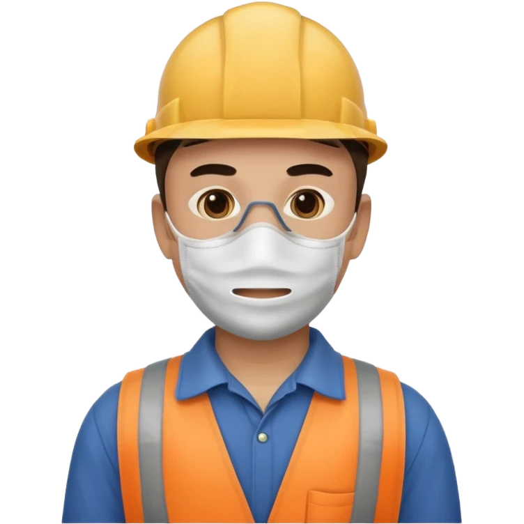 남자사람이 입에 마스크 쓰고있고, 작업복을 입고있는 이모지 emoji
