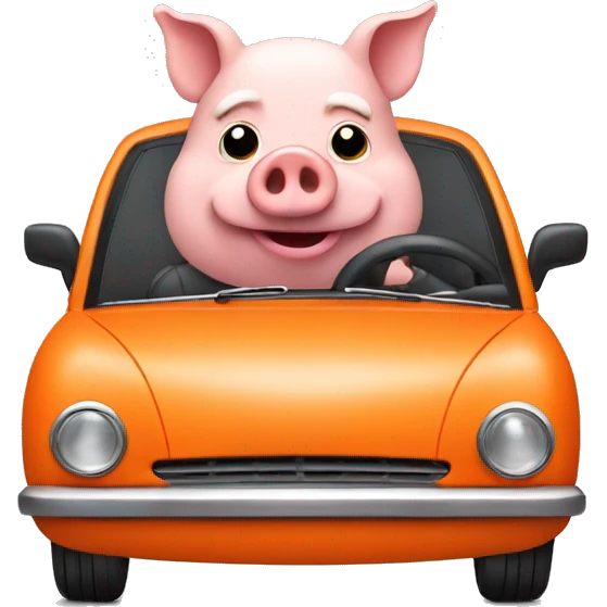 Pig driving orange car emoji