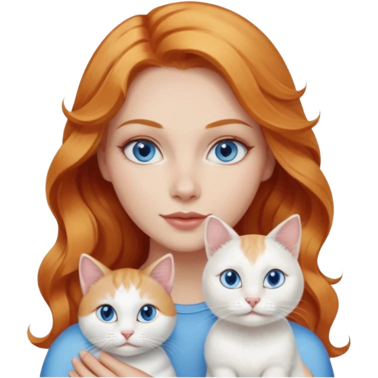 Long wavy strawberry blonde blue eyes woman with a white cat with blue eyes emoji