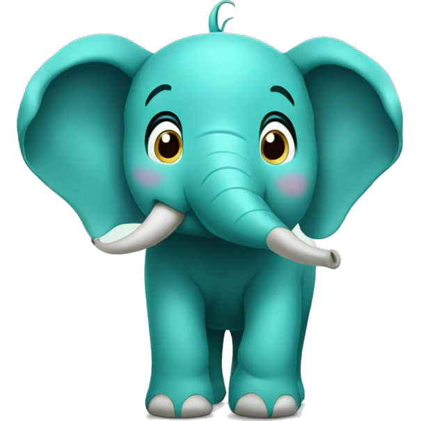A surprised Teal elephant with trunk in the air and smiling emoji