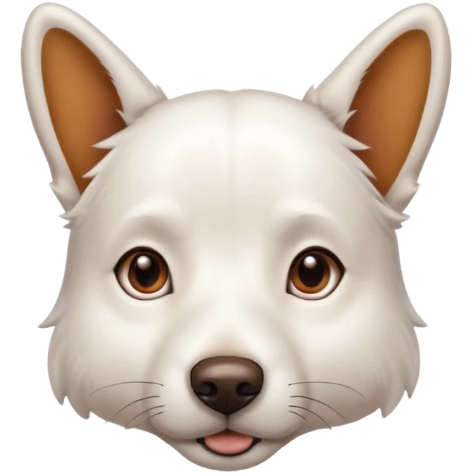 a completely white dog with brown eyes, a long, medium-sized body, and ears with small brown specks on them. emoji