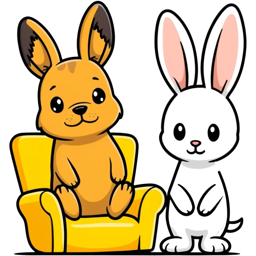 a ugly dog farting on a bunny sitting on a yellow chair  emoji