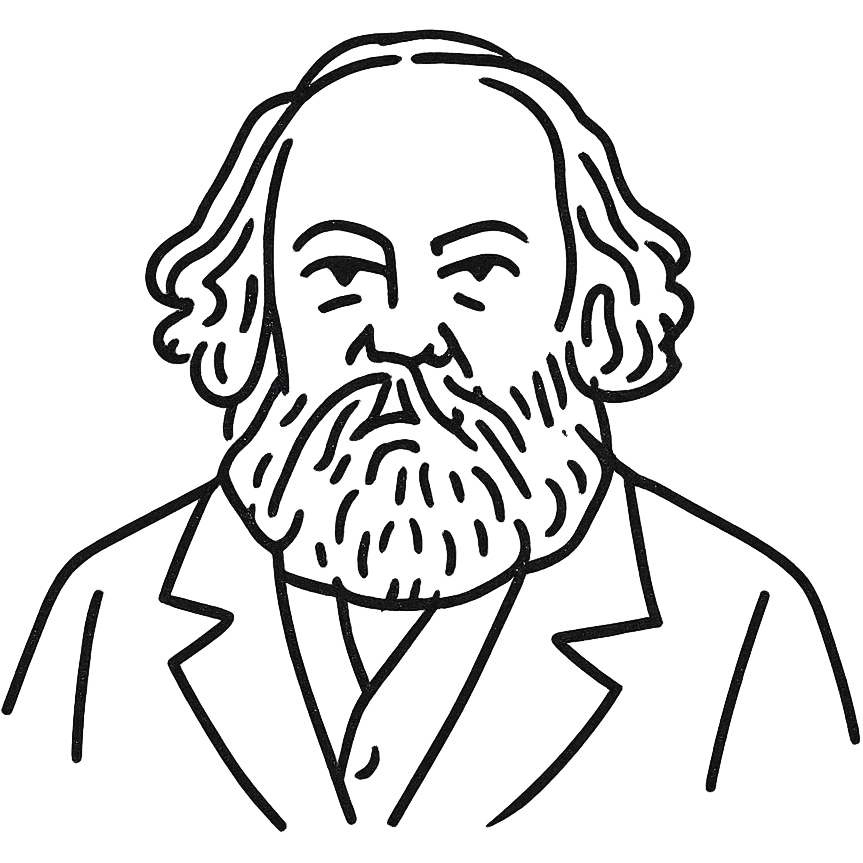 hand drawn portrait of Mikhail Bakounine, black outline, no fill, expressive lines emoji