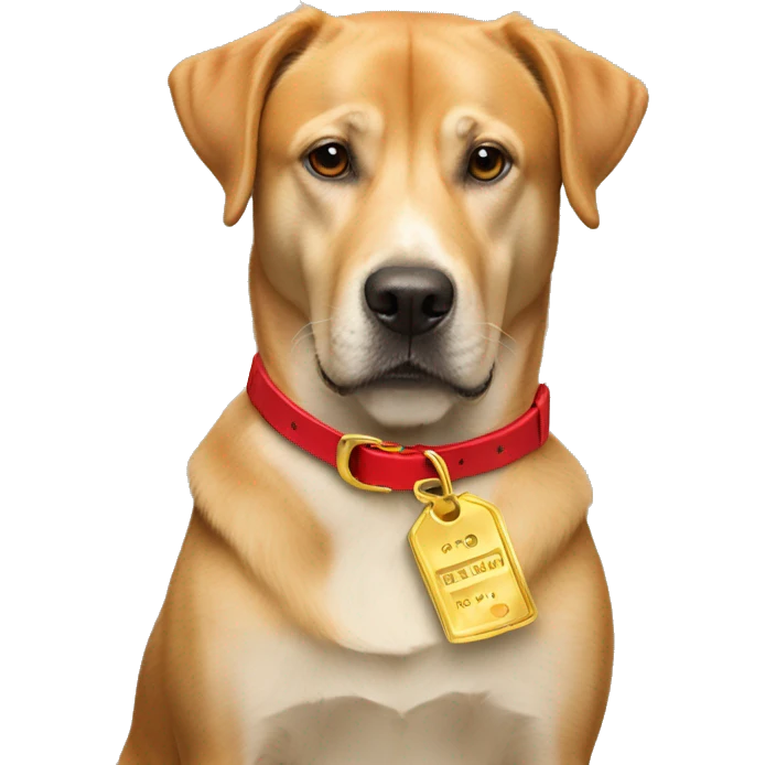 Red dog collar with a golden tag emoji