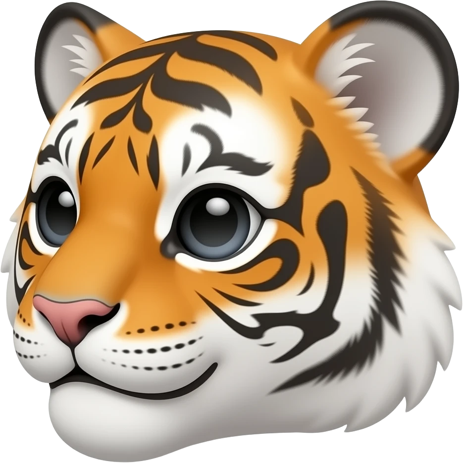 Realistic Turn sideways a little bit cute tiger head Turn sideways dark gray eyes emoji