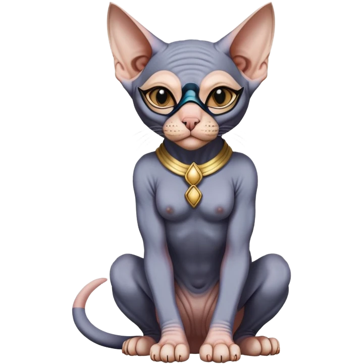 Sphynx cat full body sitting with a mask emoji