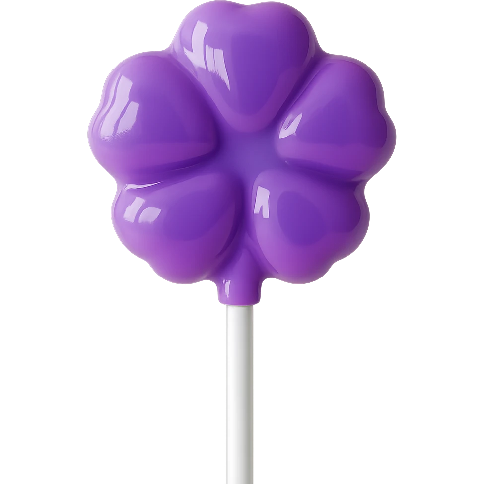 Remove the background, keep only the realistic flower-shaped purple lollipop in photorealistic style with transparent background. emoji