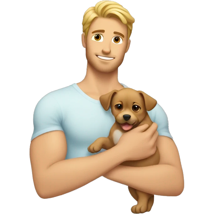 hot white guy holding a puppy with abs emoji
