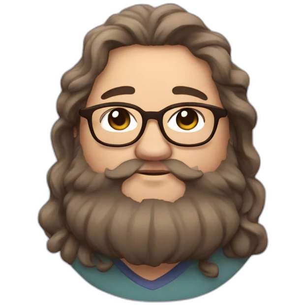 Chubby non binary round glasses attached long brown hair beard sleepy smiling stone emoji