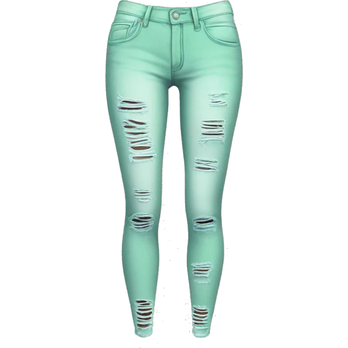 Realistic isolated pair of mint green ripped jean jeggings. emoji