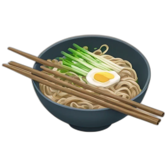 bowl of japanese buckwheat soba noodles with two chopsticks and spring onions emoji