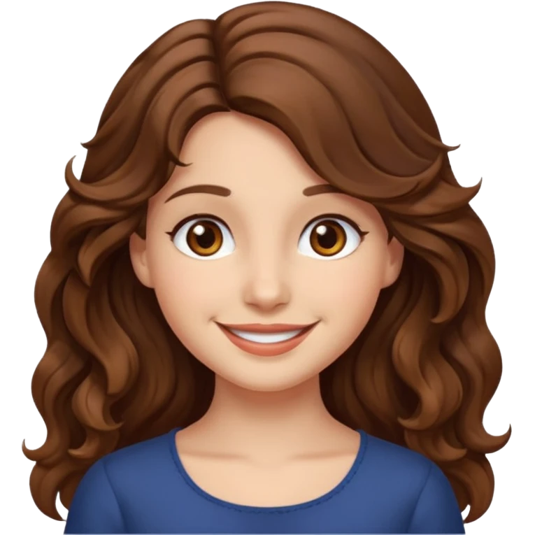 EMOJI IOS SOLO CARA NIÑA PELO LARGO, ONFULADO, MARRON, Y OJOS MARRONES. SONRIENDO, SIN CUELLO emoji