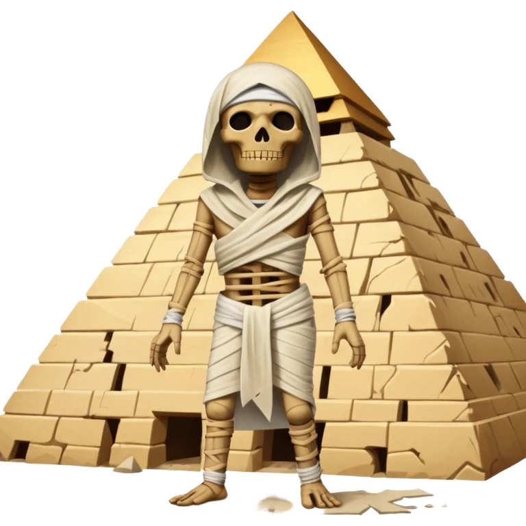 spooky dead mummy dancing in front of Egyptian pyramid emoji