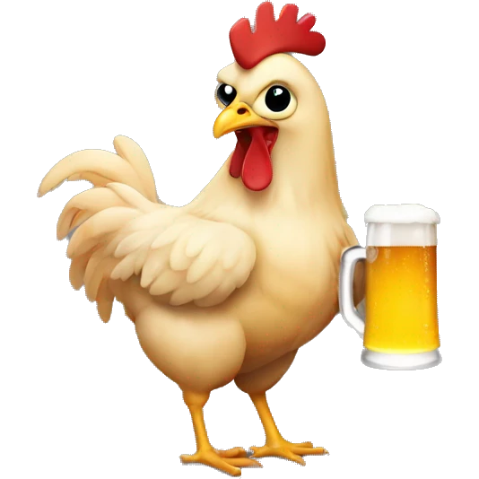 A chicken holding a beer emoji