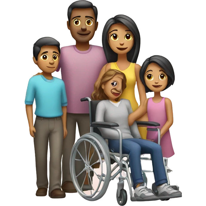 Family with 4, father, mother, girl in wheelchair, girl emoji