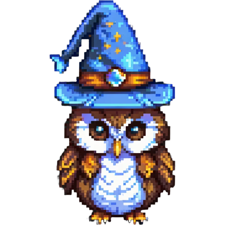 owl with a wizard hat pixel art emoji