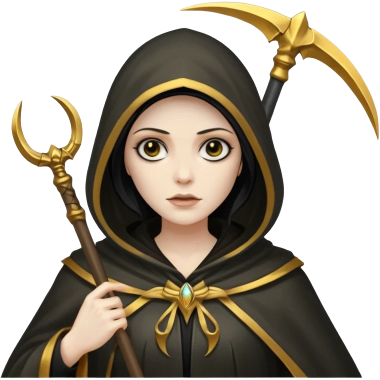 woman grim reaper in a gold cloak with scythe emoji