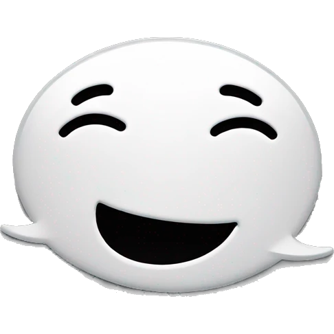 A white speech bubble icon with a happy, smiling face. The face has closed eyes and a wide, open-mouth smile, giving it a cheerful and content expression. The background is black emoji